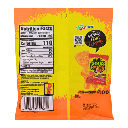 Sour Patch Kids Peach 5oz - Nutrition Facts Ingredients