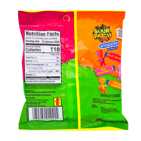Sour Patch Kids Snapple 3.61oz - 12 Pack  Nutrition Facts Ingredients
