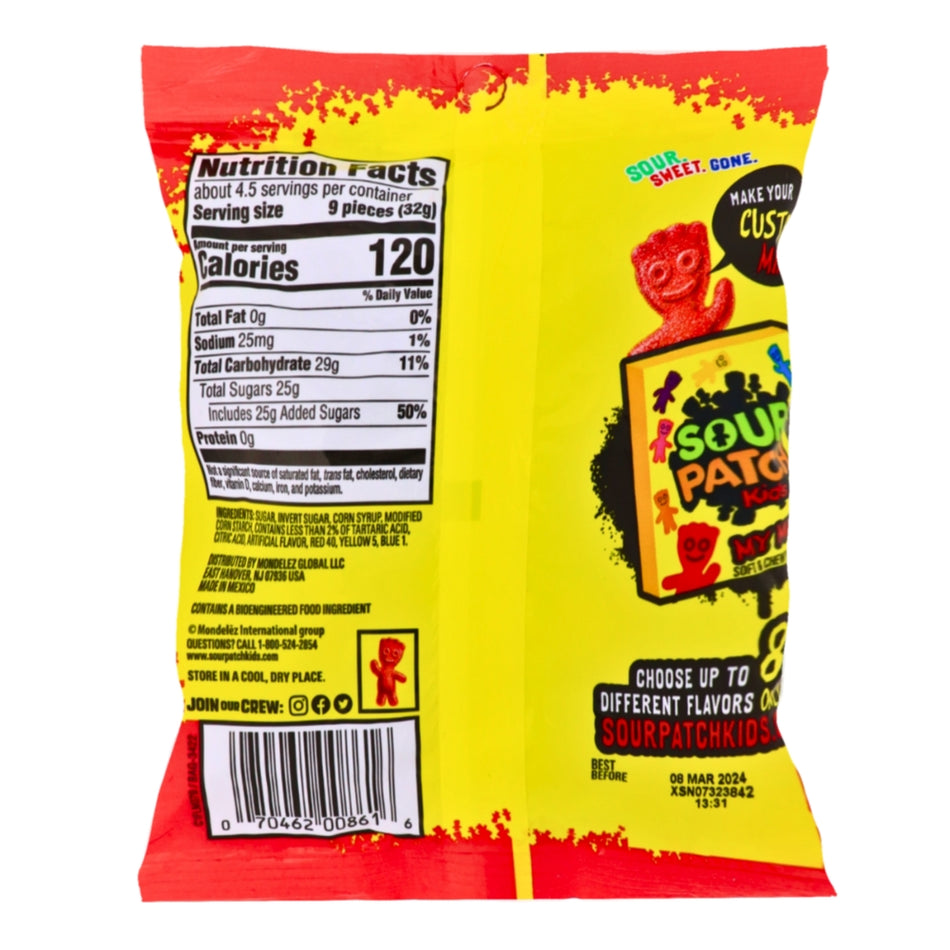 Sour Patch Kids Strawberry Candy 5oz - Nutrition Facts Ingredients
