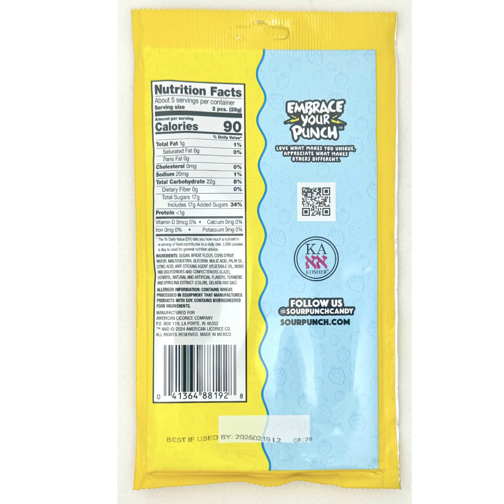 Sour Punch Filled Straws Blue Raz Lemonade 5oz 