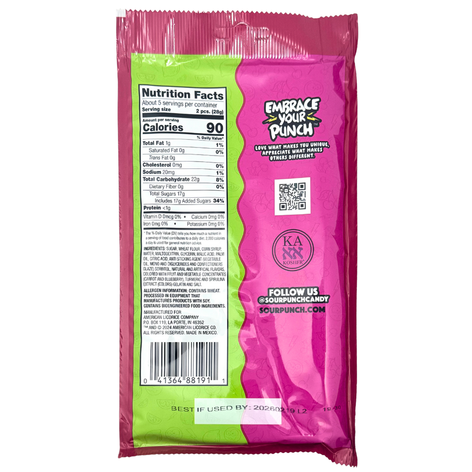 Sour Punch Filled Straws Cherry Limeade 5oz - 12 Pack