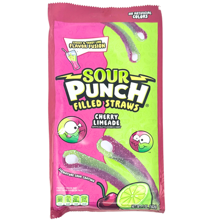 Sour Punch Filled Straws Cherry Limeade 5oz - 12 Pack