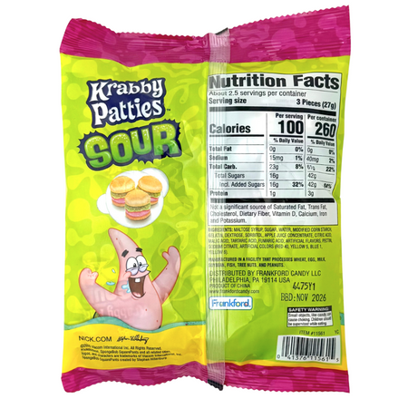 Spongebob Krabby Patties Sour Peg Bag 2.54oz - 24 Pack