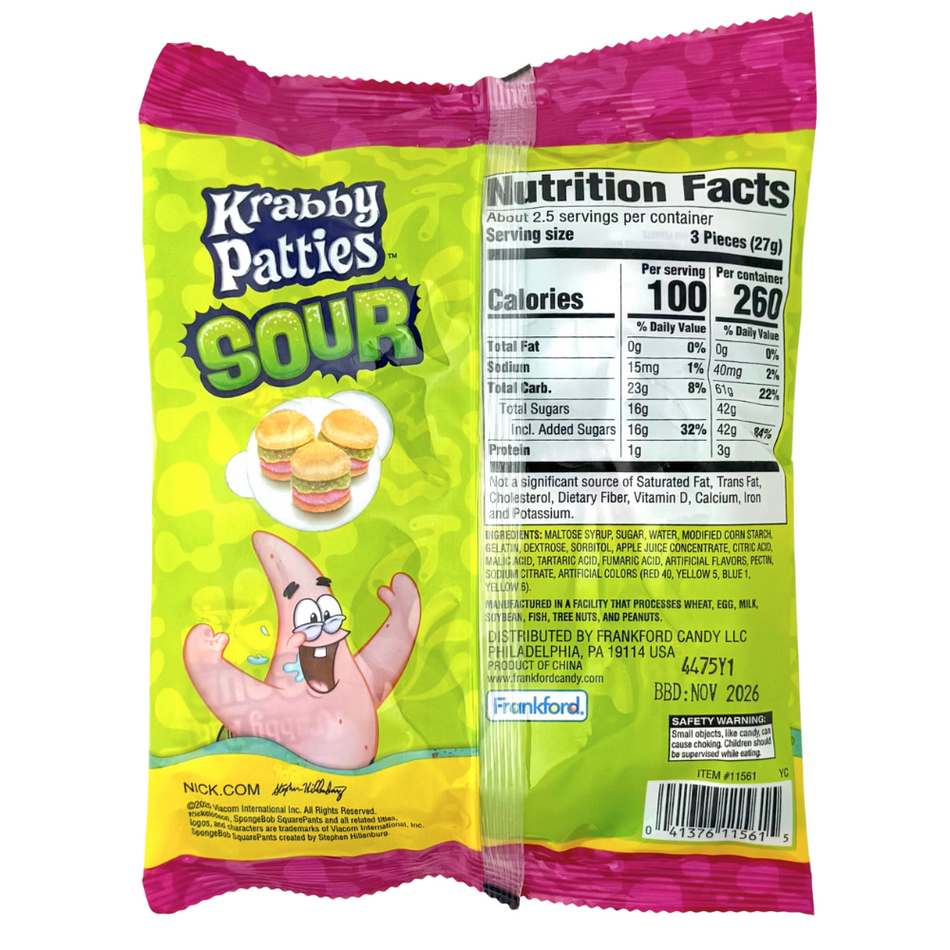 Spongebob Krabby Patties Sour Peg Bag 2.54oz - 24 Pack