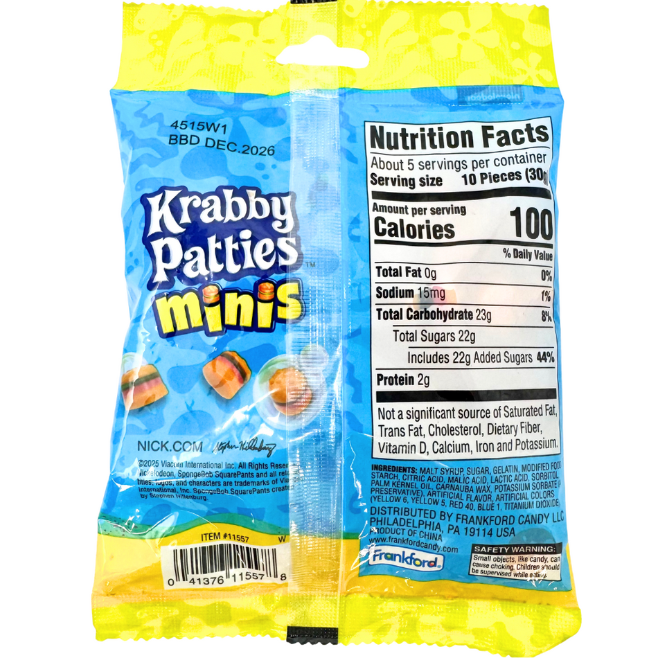 Spongebob Krabby Patty Minis Peg Bag 5oz - 12 Pack