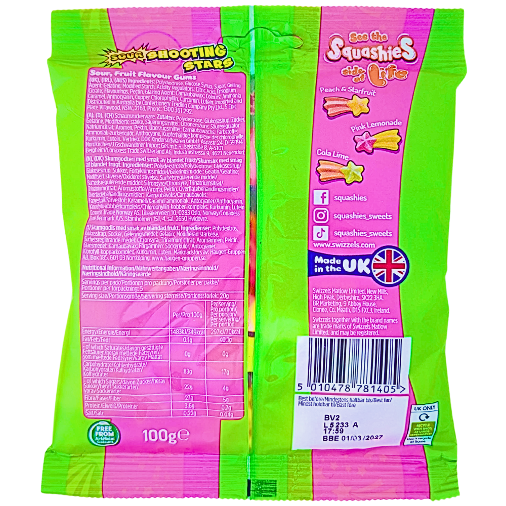 Squashies Sour Shooting Stars (UK) - 100g