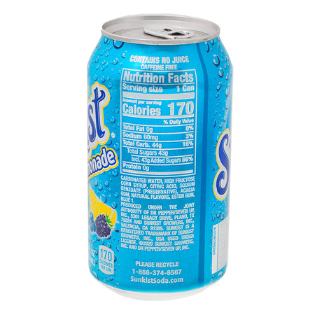 Sunkist Berry Lemonade - 355mL - Nutrition Facts Ingredients

