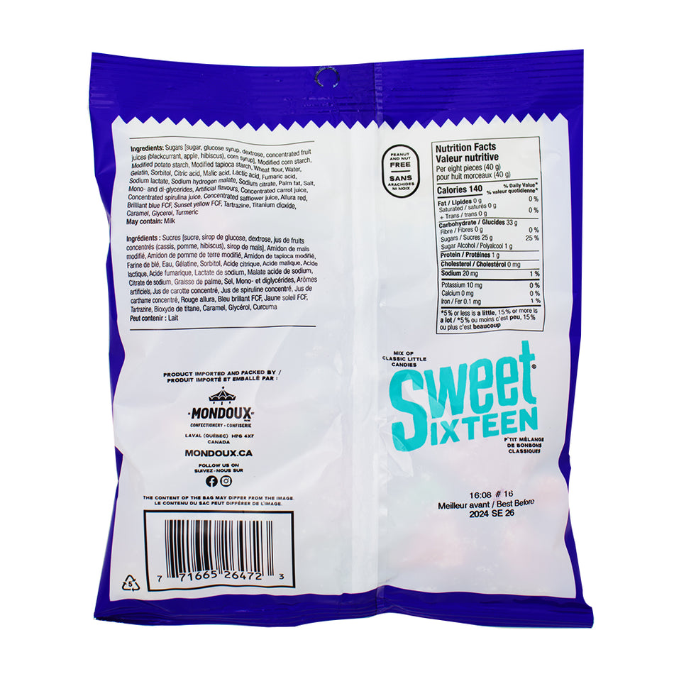 Sweet Sixteen Sweet & Sour 185g - 10 Pack Nutrition Facts Ingredients
