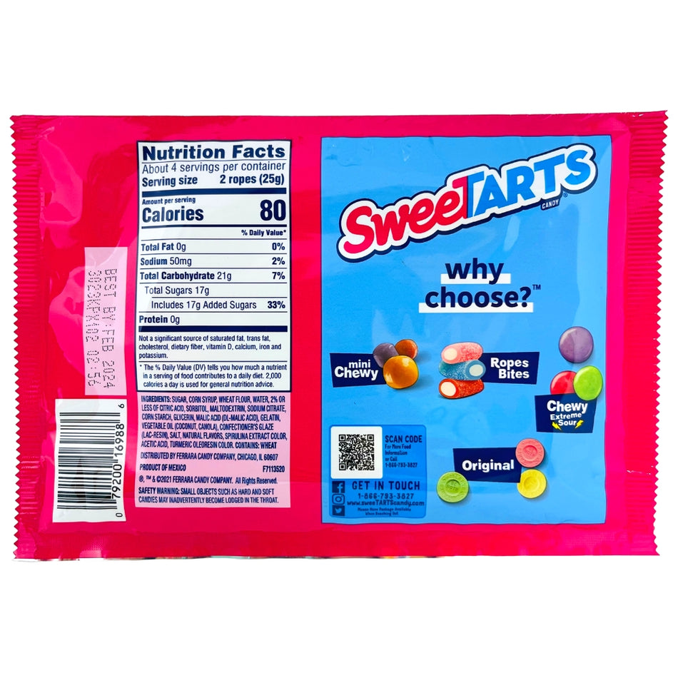 Sweetarts Soft & Chewy Ropes Sour Apple 255g - *BB Jan 2023* Nutrition Facts Ingredients