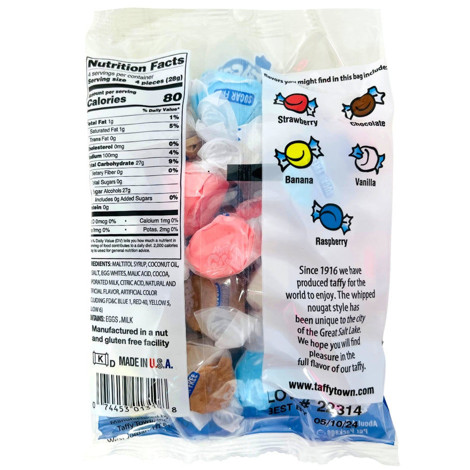 Taffy Town Assorted Lite Sugar Free Taffy 4oz - 12 Pack Nutrition Facts Ingredients