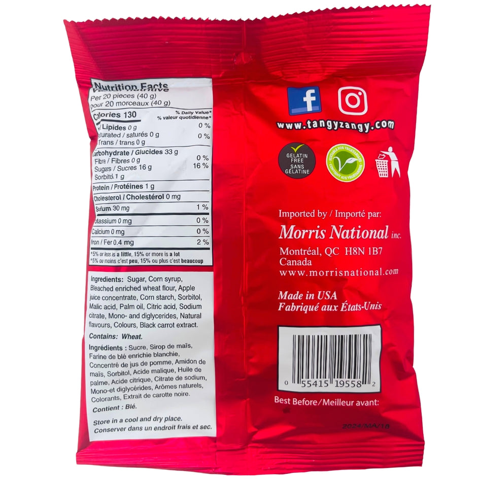 Tangy Zangy Sour Strawberry Squares 127g - 24 Pack Nutrition Facts Ingredients