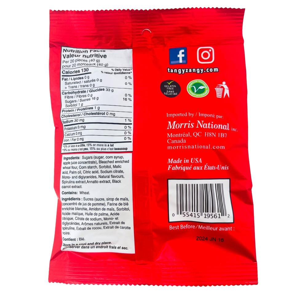 Tangy Zangy Sour Wild Fruit Squares 127g - 14 Pack Nutrition Facts Ingredients