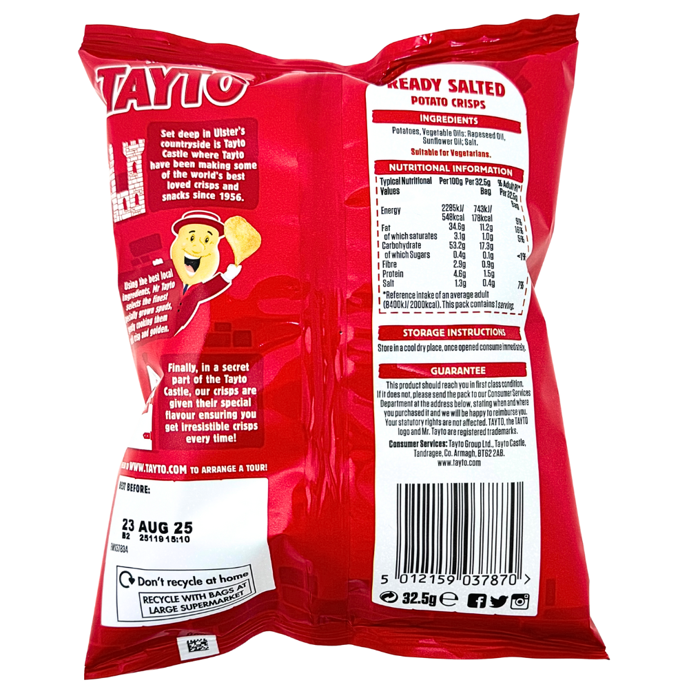 Tayto Ready Salted Chips (UK) - 32.5g