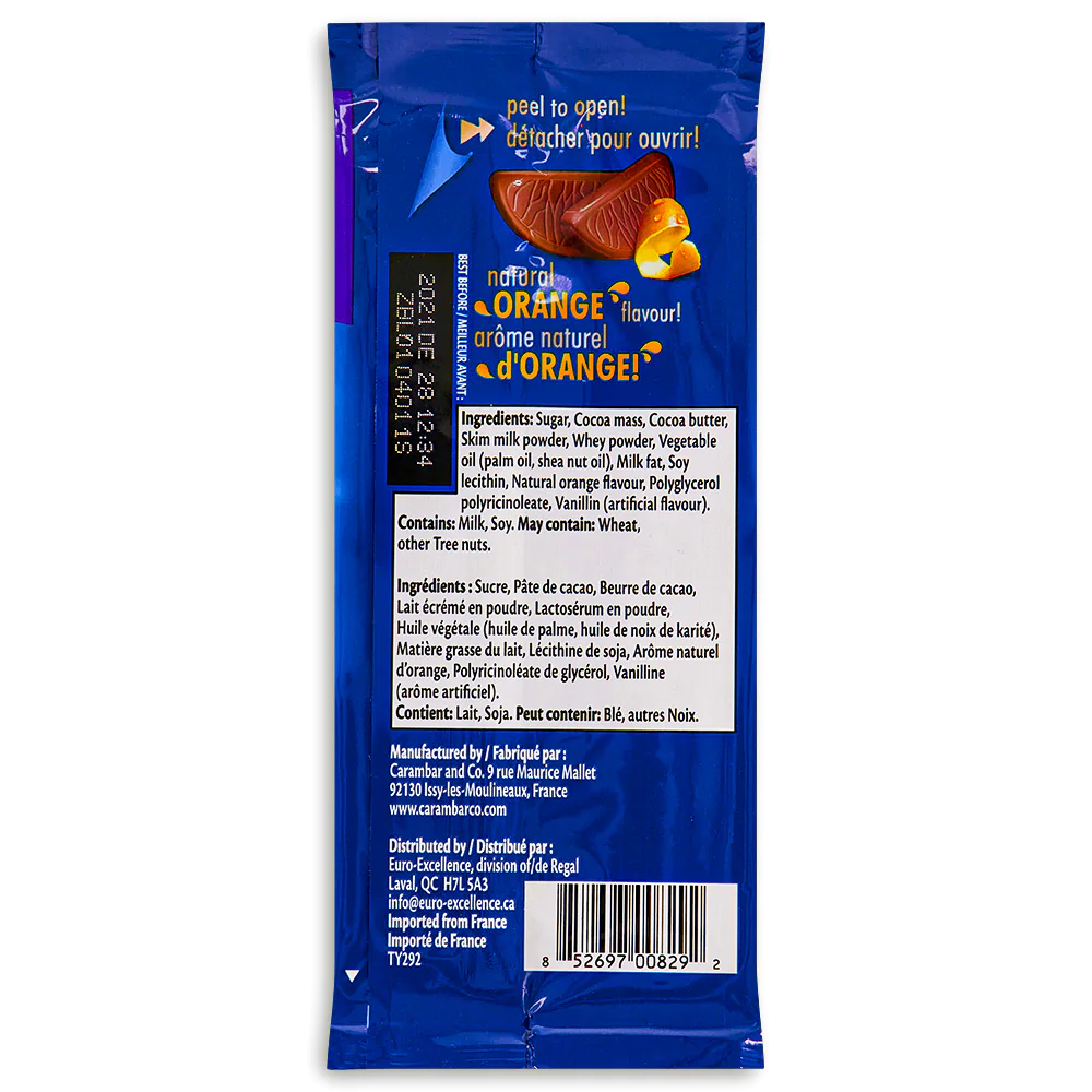 Terry's Original Chocolate Orange Bar (UK) 90g - nutrition facts and ingredients