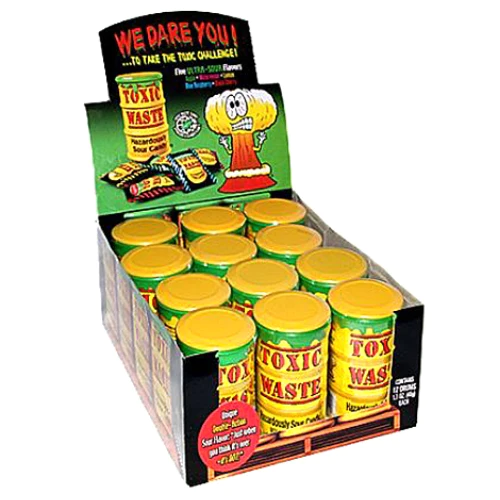 Toxic Waste Hazardously Sour Yellow Candy Drum 1.7oz