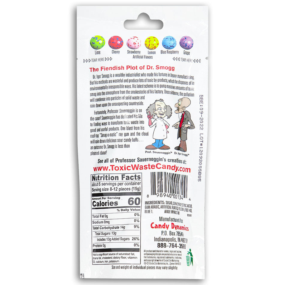 Toxic Waste Candy - Sour Smog Balls - Nutrition Facts Ingredients