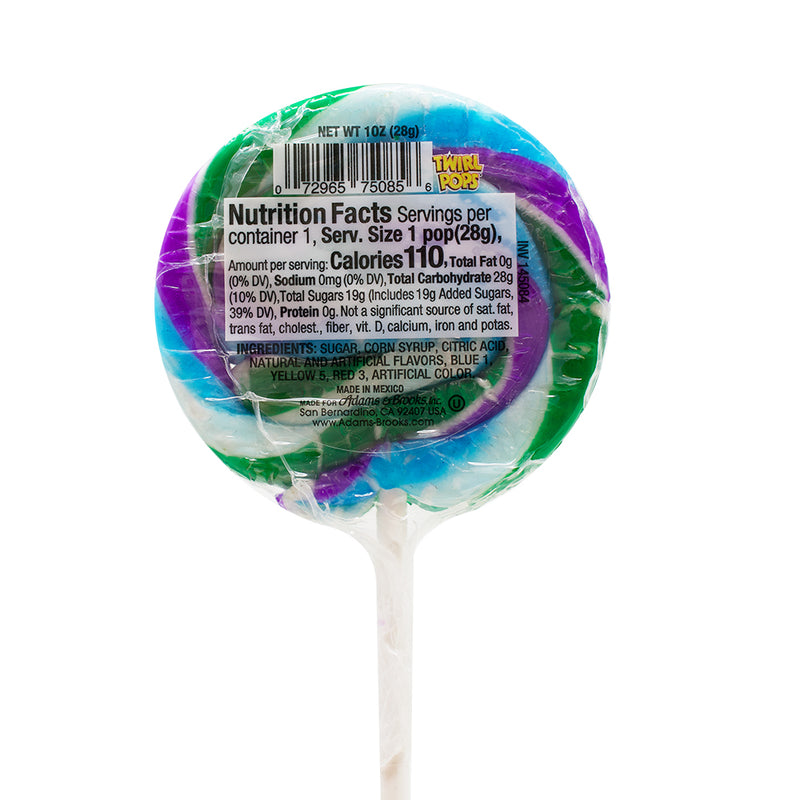 Adam & Brooks Mermaid Twirl Pops 1oz - 12 Pack Nutrition Facts Ingredients