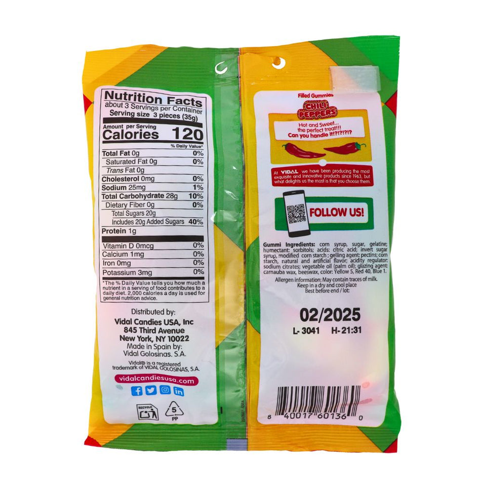 Vidal Spicy Chili Peppers 3.5oz - Nutrition Facts Ingredients