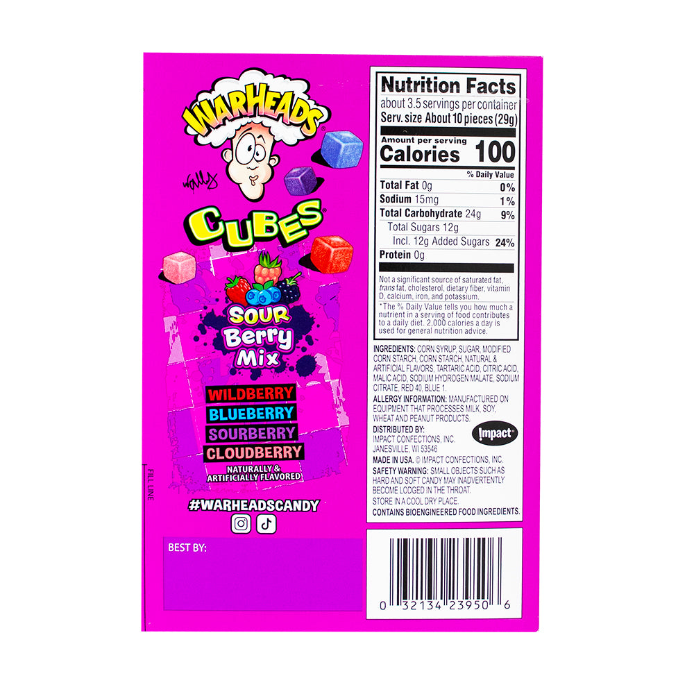 Warheads Theater Box Berry Cubes 99g - Nutrition Facts Ingredients