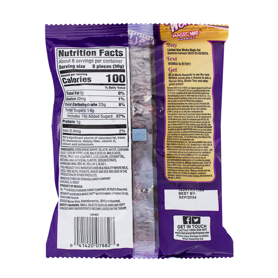 Wonka Pouch Mixed Flavour Magic Hat 170g - 8 Pack **BB 2024/Sep/01**  Nutrition Facts Ingredients

