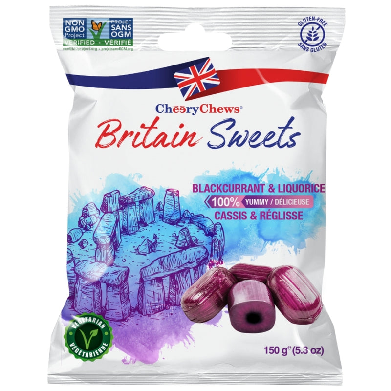 Cheery Chews Britain Sweets Blackcurrant & Liquorice 150g Candy District