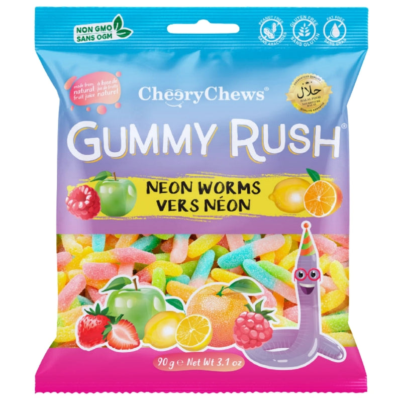 Cheery Chews Gummy Rush Neon Gummy Worms 90g Candy District