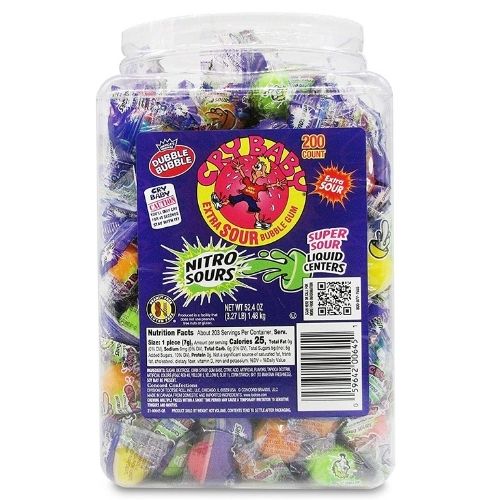 Cry Baby Nitro Sour Bubble Gum - 200 Count Tub