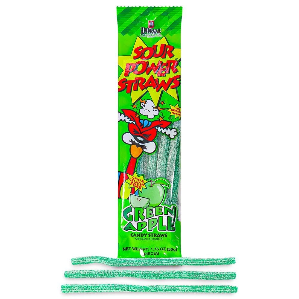 Dorval Sour Power Straws Green Apple 50g 1.75oz Candy District
