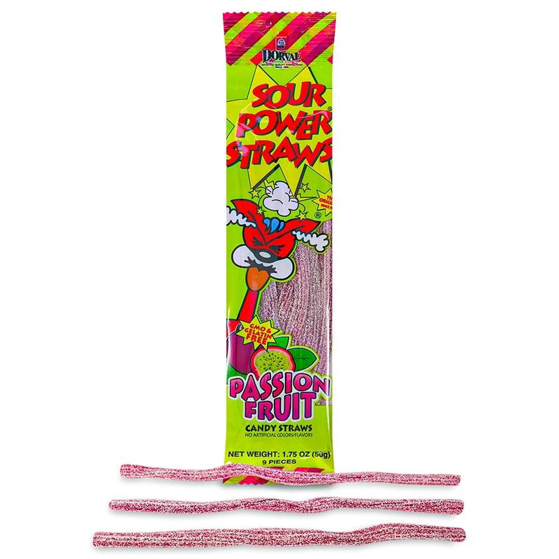 Dorval Sour Power Straws Passion Fruit 50g 1.75oz Candy District