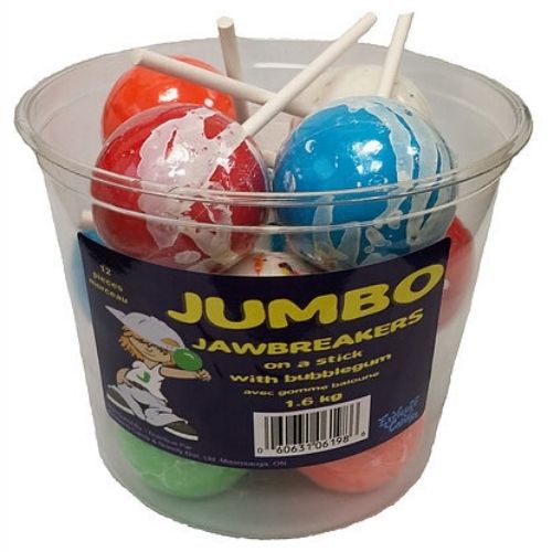 Jumbo Jawbreakers on a Stick with Bubblegum - 12 Pack