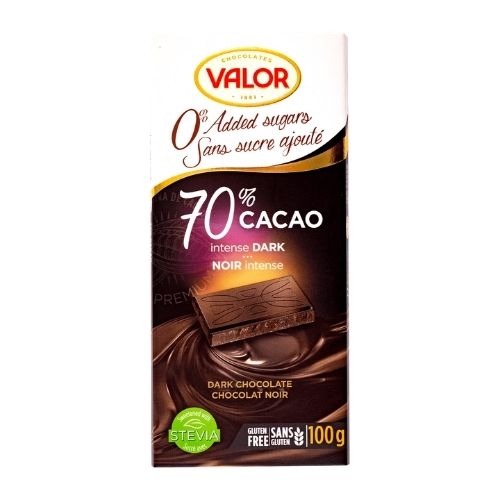 Valor 70% Cacao Intense Dark - No Sugar Added - 100 g