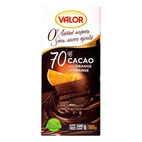 Valor 70% Cacao with Orange - No Sugar Added - 100 g