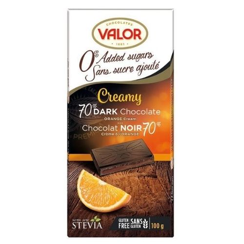 Valor Creamy 70% Dark Chocolate Orange Cream - No Sugar Added - 100 g