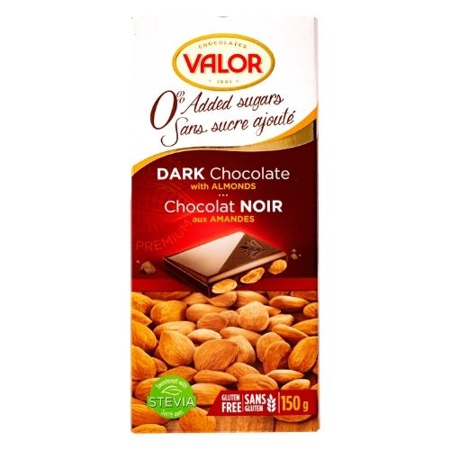 Valor Dark Chocolate with Almonds - No Sugar Added - 100 g